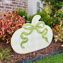 Load image into Gallery viewer, Khaki Gingham Pumpkin with Sage Bow