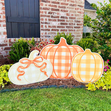 Load image into Gallery viewer, Orange Gingham Pumpkin Garden Stake
