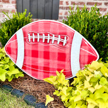 Load image into Gallery viewer, Customizable Red Gold Gingham Football Garden Stake
