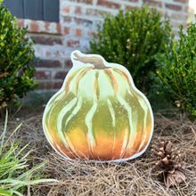 Load image into Gallery viewer, Green and Orange Bell Heirloom Pumpkin Garden Stake