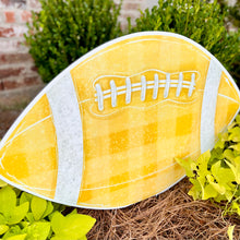 Load image into Gallery viewer, Customizable Yellow Gold Gingham Football Garden Stake