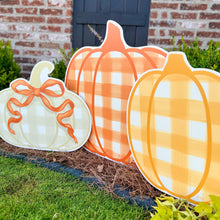 Load image into Gallery viewer, Light Orange Gingham Pumpkin Garden Stake