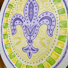 Load image into Gallery viewer, Watercolor Mardi Gras Fleur de Lis Door Hanger