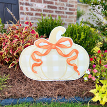 Load image into Gallery viewer, Khaki Gingham Pumpkin with Orange Bow
