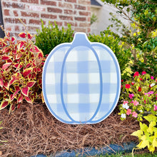 Load image into Gallery viewer, Denim Gingham Pumpkin Garden Stake