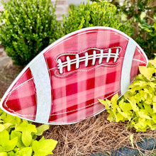 Load image into Gallery viewer, Customizable Maroon Gingham Football Garden Stake