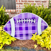 Load image into Gallery viewer, Customizable Purple Gingham Football Garden Stake