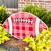 Load image into Gallery viewer, Customizable Maroon Gingham Football Garden Stake