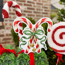 Load image into Gallery viewer, Mini Red Crossed Candy Canes with Green Bow Garden Stake