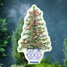 Load image into Gallery viewer, Christmas Tree in Blue Chinoiserie Planter Yard Art