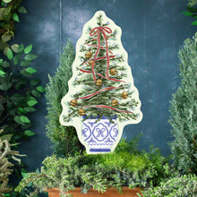 Load image into Gallery viewer, Christmas Tree in Blue Chinoiserie Planter Yard Art