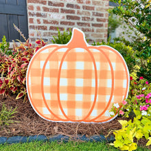 Load image into Gallery viewer, Orange Gingham Pumpkin Garden Stake