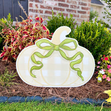 Load image into Gallery viewer, Khaki Gingham Pumpkin with Sage Bow