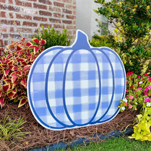 Load image into Gallery viewer, Navy Gingham Pumpkin Garden Stake