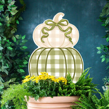 Load image into Gallery viewer, Sage Stacked Pumpkin Duo Garden Stake
