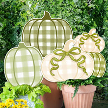 Load image into Gallery viewer, Light Green Gingham Pumpkin Garden Stake