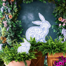 Load image into Gallery viewer, Mini Blue Chinoiserie Bunny Yard Art