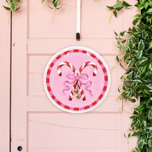 Load image into Gallery viewer, Crossed Red Candy Canes with Pink Bow Door Hanger