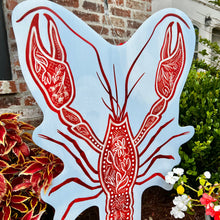 Load image into Gallery viewer, Red Chinoiserie Crawfish Garden Stake