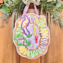 Load image into Gallery viewer, Mardi Gras King Cake with Beads Door Hanger