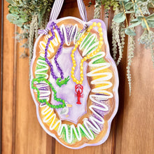 Load image into Gallery viewer, Mardi Gras King Cake with Beads Door Hanger