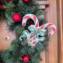 Load image into Gallery viewer, Mini Red Crossed Candy Canes with Green Bow Garden Stake