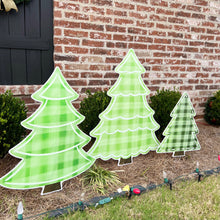 Load image into Gallery viewer, Large Gingham Christmas Tree Garden Stakes