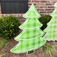 Load image into Gallery viewer, Large Gingham Christmas Tree Garden Stakes