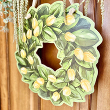 Load image into Gallery viewer, Magnolia and Yellow Tulip Wreath Door Hanger