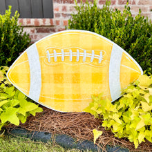 Load image into Gallery viewer, Customizable Yellow Gold Gingham Football Garden Stake
