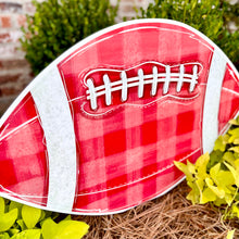 Load image into Gallery viewer, Customizable Red Gold Gingham Football Garden Stake
