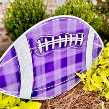 Load image into Gallery viewer, Customizable Purple Gingham Football Garden Stake
