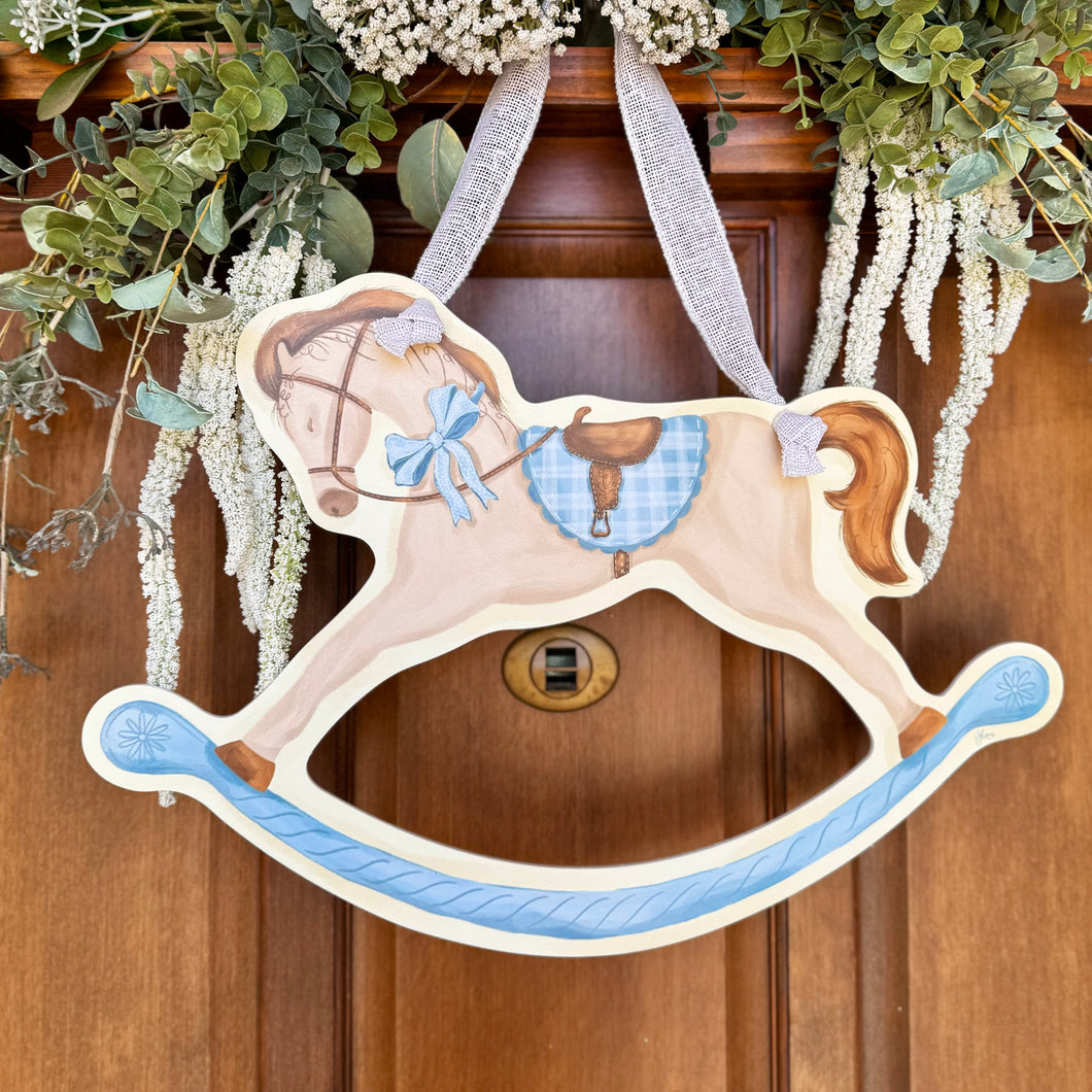 Blue Rocking Horse Door Hanger