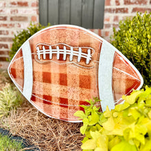 Load image into Gallery viewer, Customizable Brown Gingham Football Garden Stake
