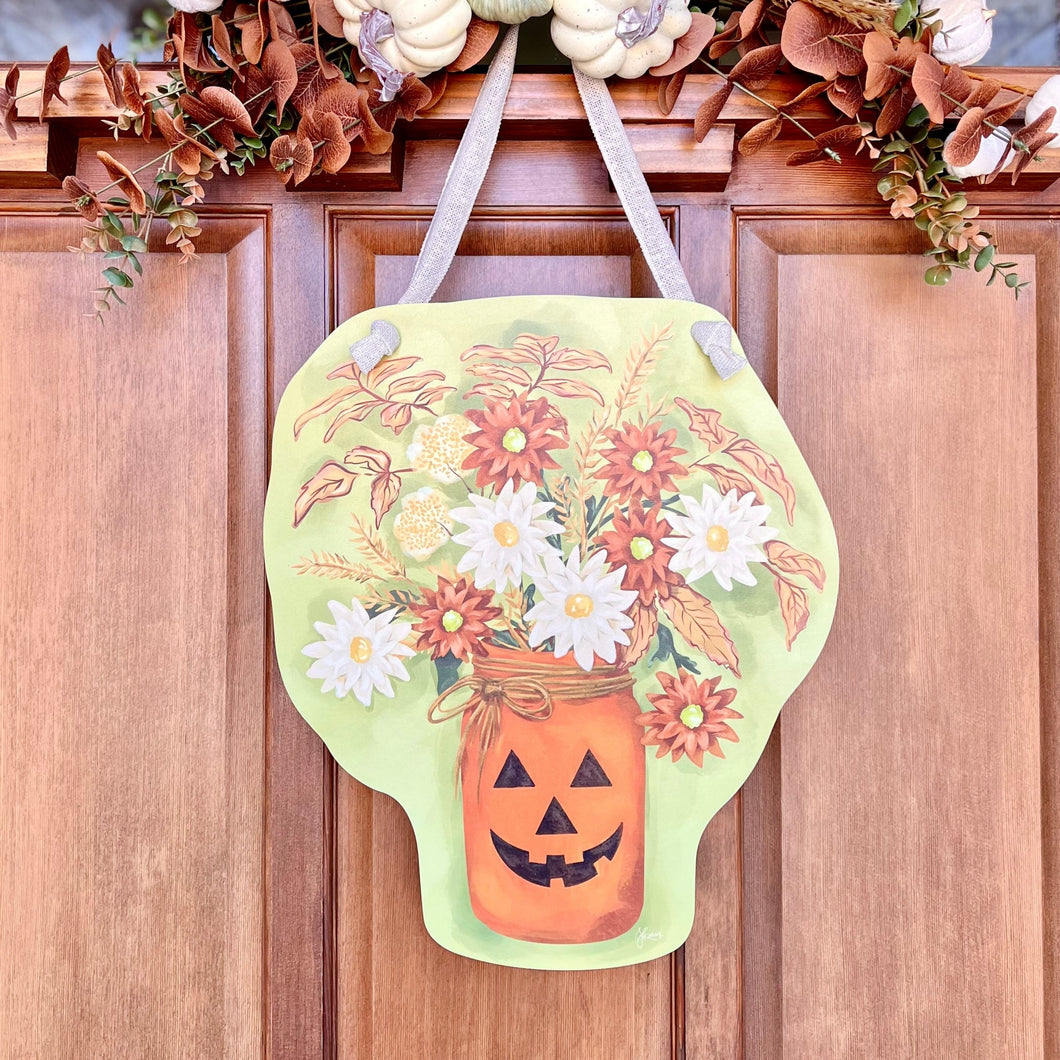Vintage Pumpkin Mason Jar Bouquet Door Hanger