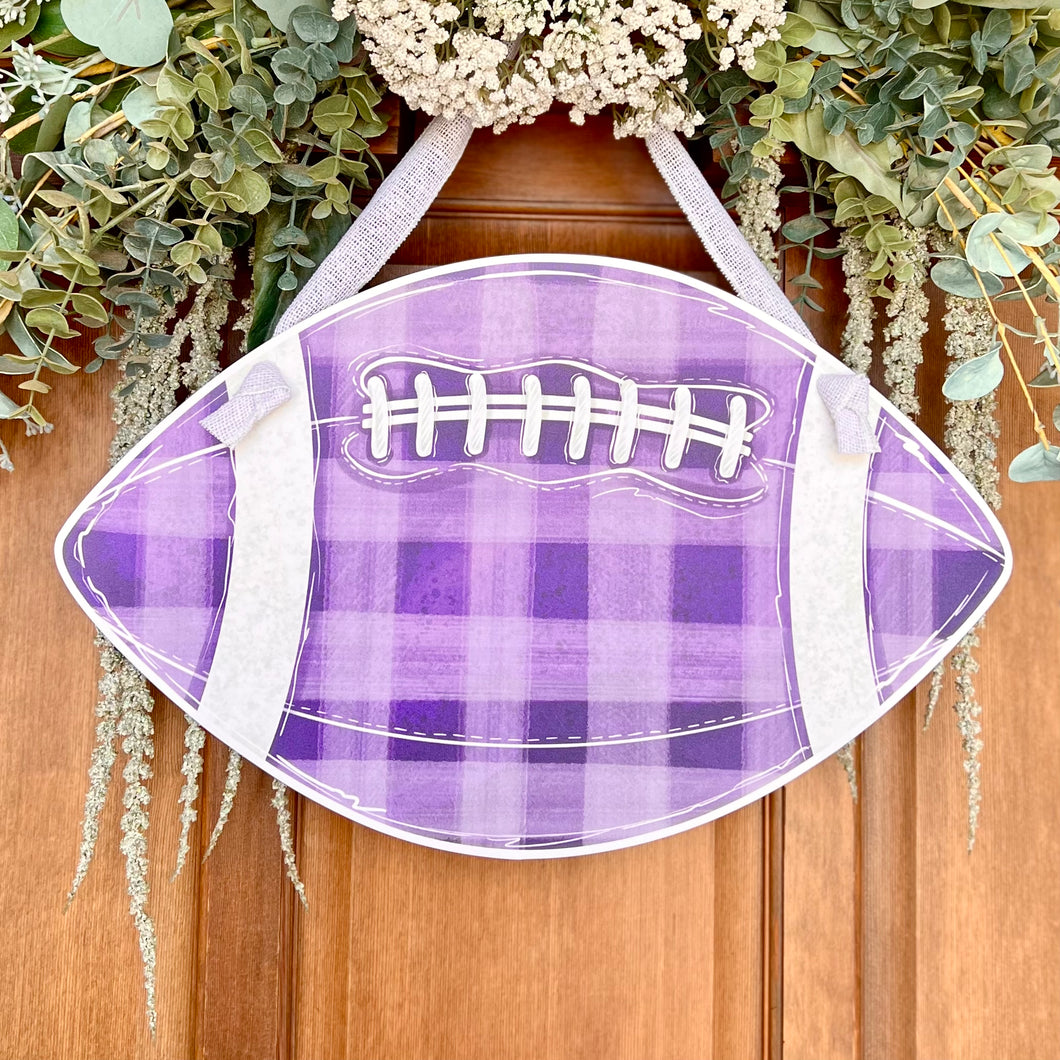 Purple Gingham Football Door Hanger
