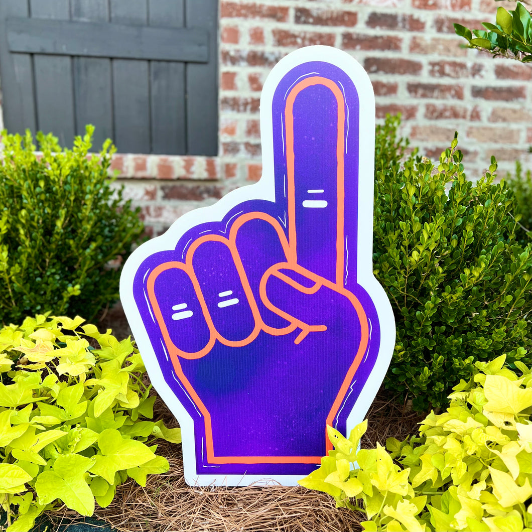 Customizable Purple and Orange Foam Finger Garden Stake