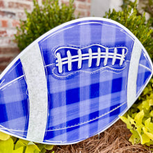 Load image into Gallery viewer, Customizable Blue Gingham Football Garden Stake
