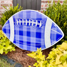 Load image into Gallery viewer, Customizable Blue Gingham Football Garden Stake
