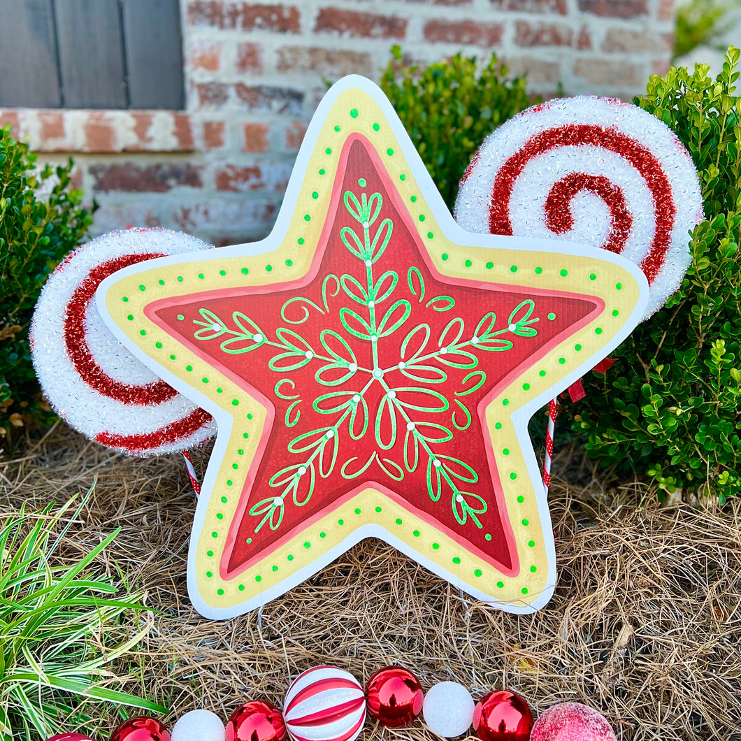 Red Star Christmas Cookie Garden Stake