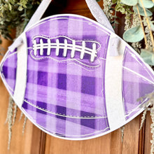 Load image into Gallery viewer, Purple Gingham Football Door Hanger
