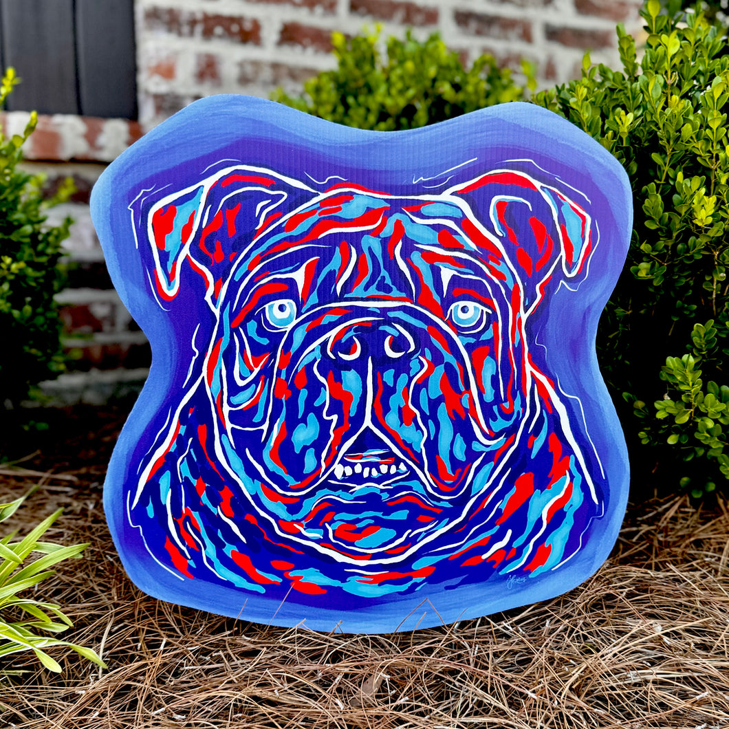 Red and Blue Bulldog Yard Art