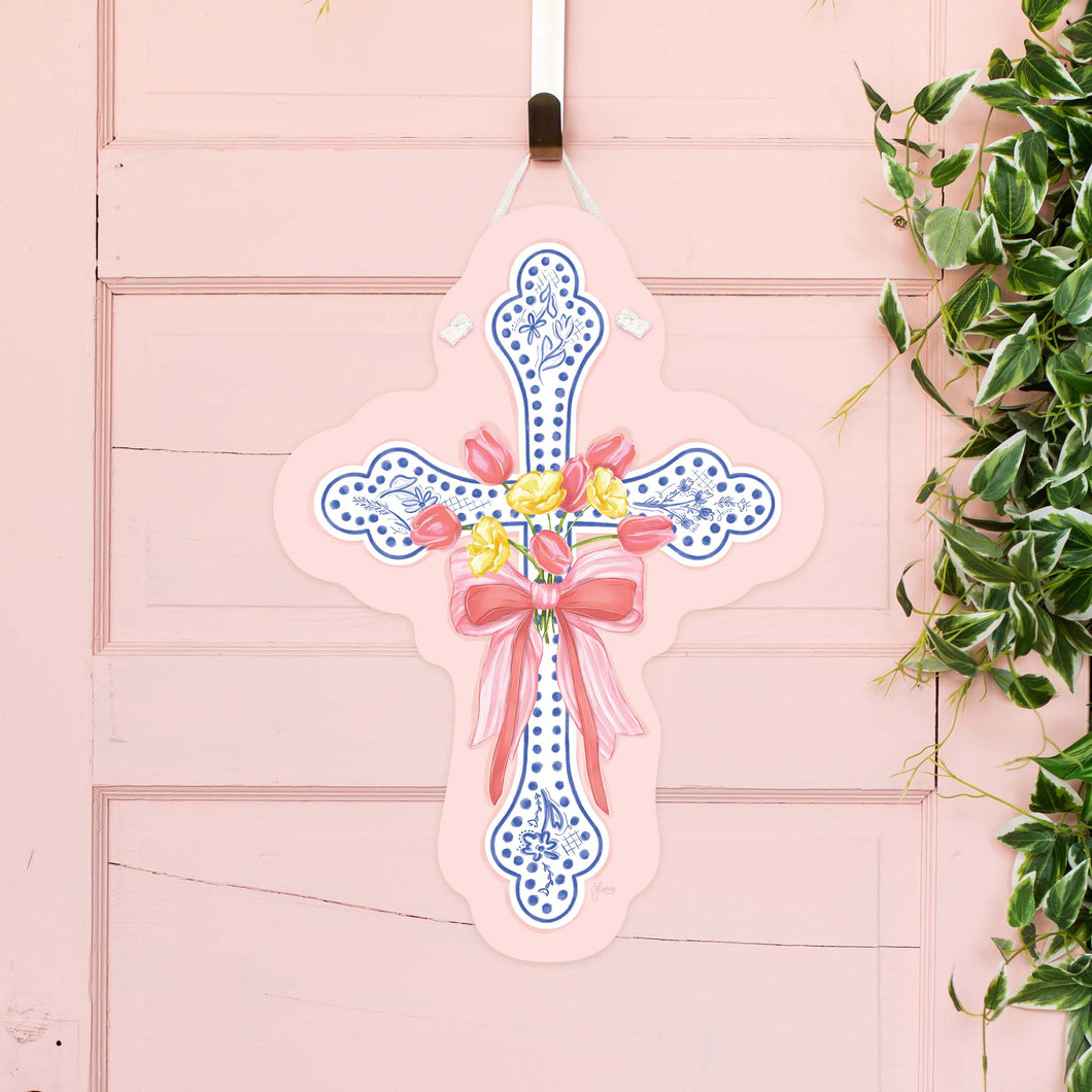 Blue Chinoiserie Easter Cross Door Hanger