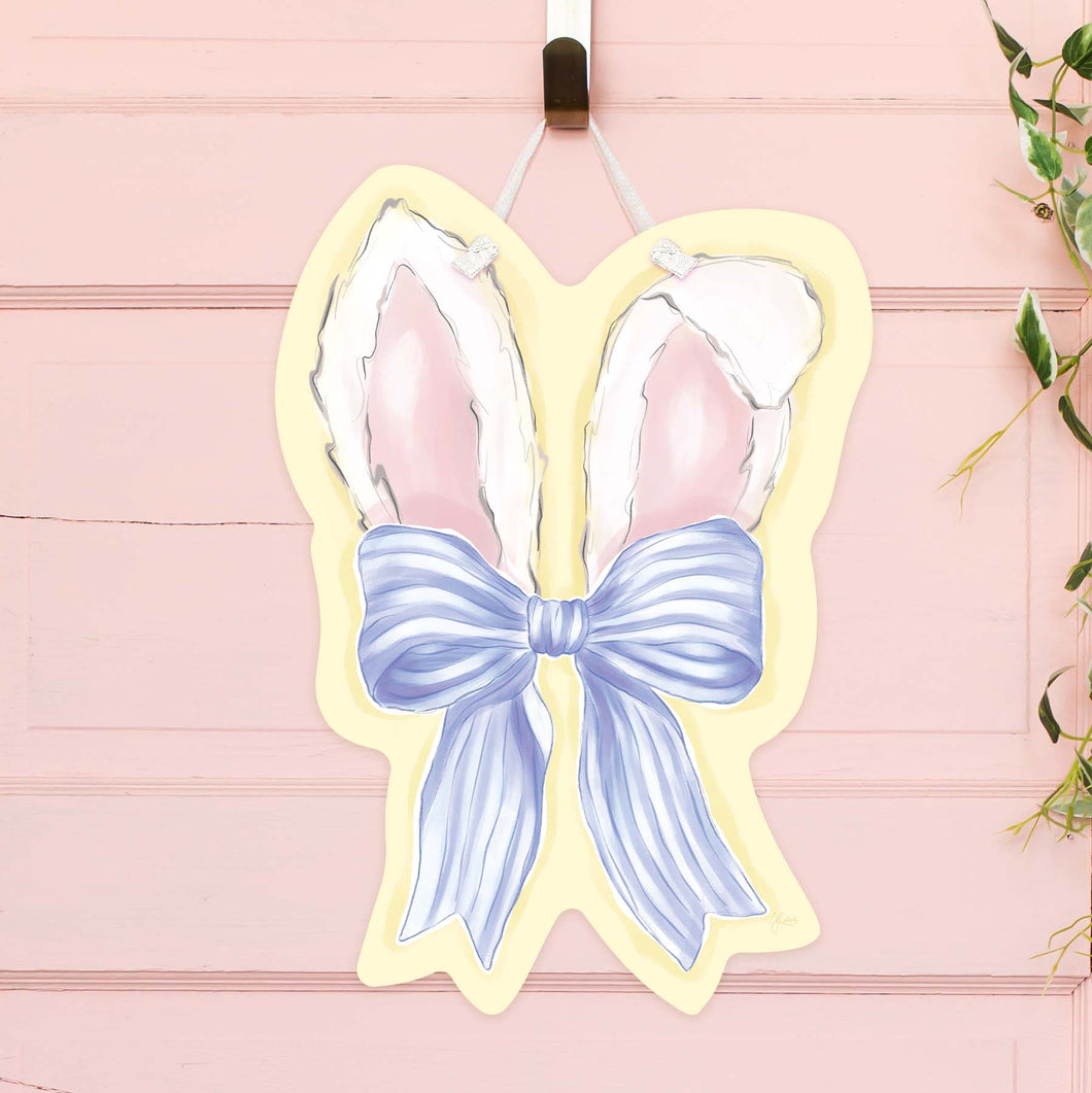 Bunny Ears with Blue Bow Door Hanger