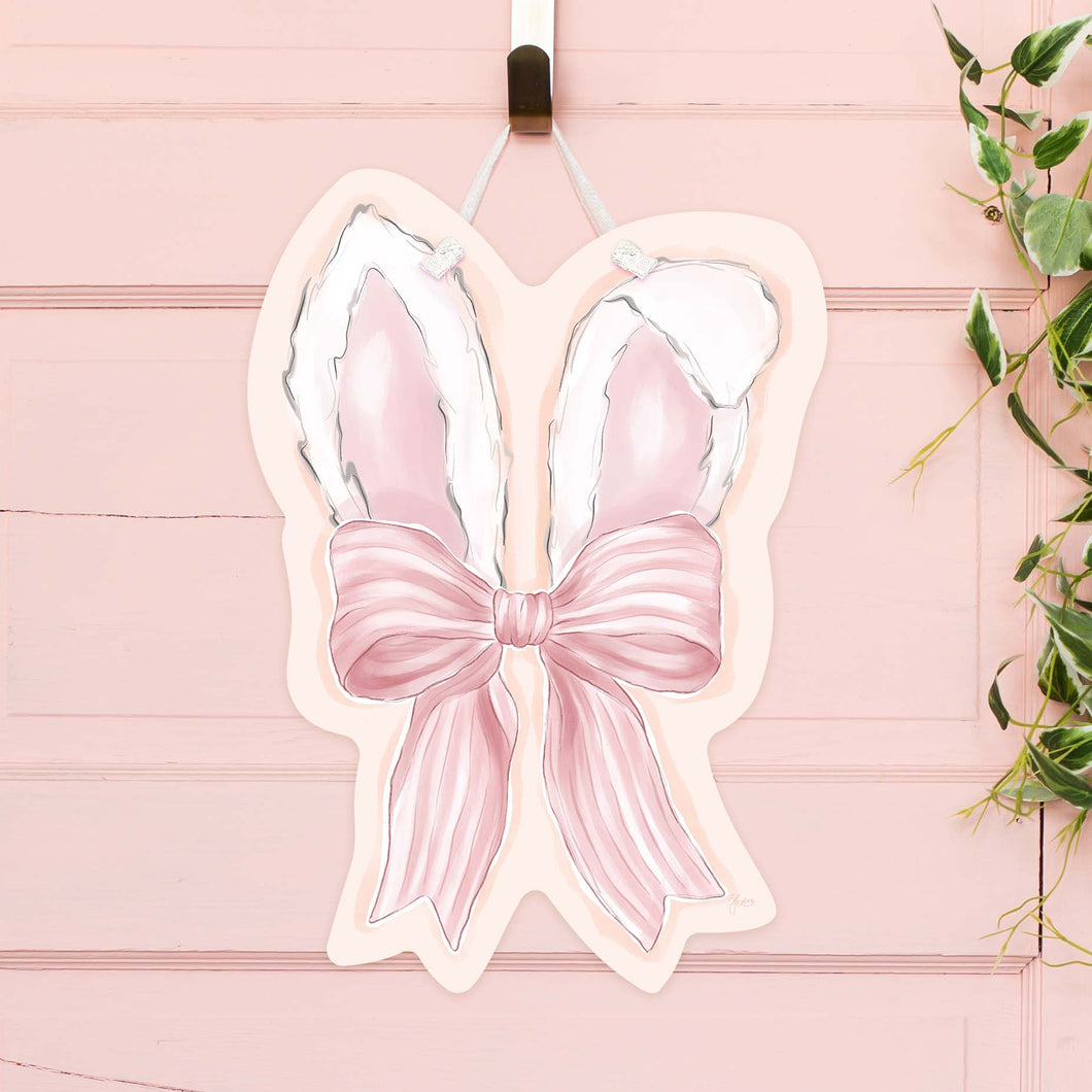 Bunny Ears with Pink Bow Door Hanger