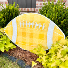 Load image into Gallery viewer, Customizable Yellow Gold Gingham Football Garden Stake
