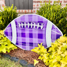 Load image into Gallery viewer, Customizable Purple Gingham Football Garden Stake
