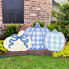 Load image into Gallery viewer, Khaki Gingham Pumpkin with Navy Bow
