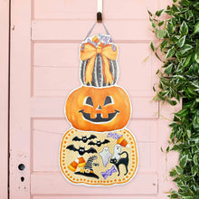 Load image into Gallery viewer, REVERSIBLE Fall/Halloween Stacked Pumpkins Door Hanger
