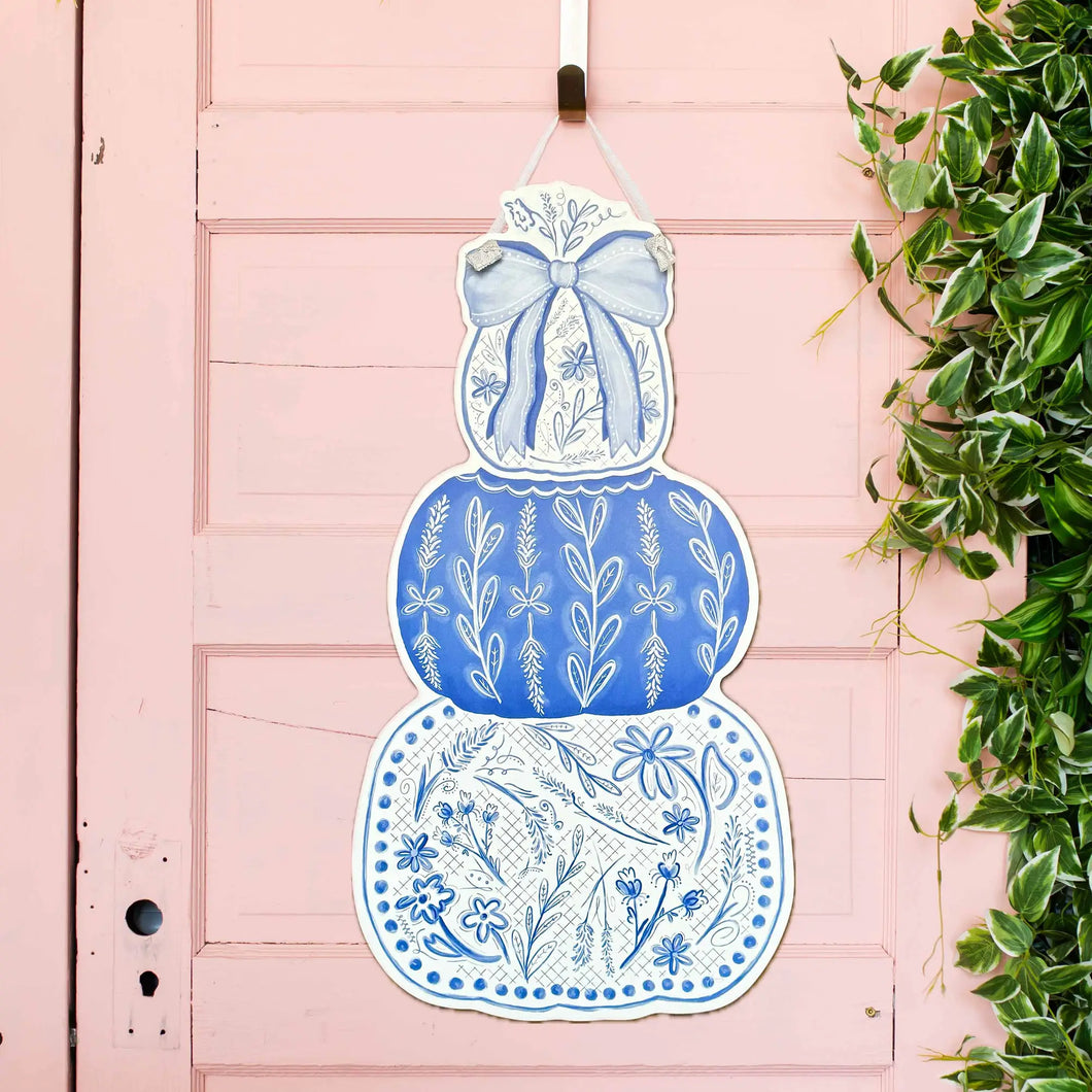 Blue Chinoiserie Stacked Pumpkins Door Hanger